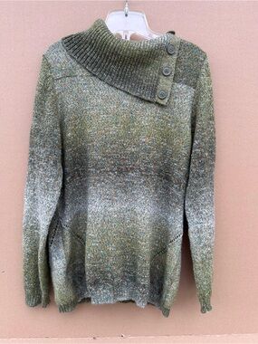 Dressbarn Marled knit sweater asymmetrical button cowl collar Petite Medium